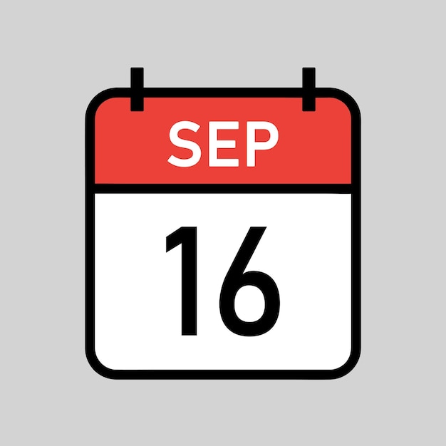 september 16 red and white color calendar page with black outline calendar date simple vector illustration