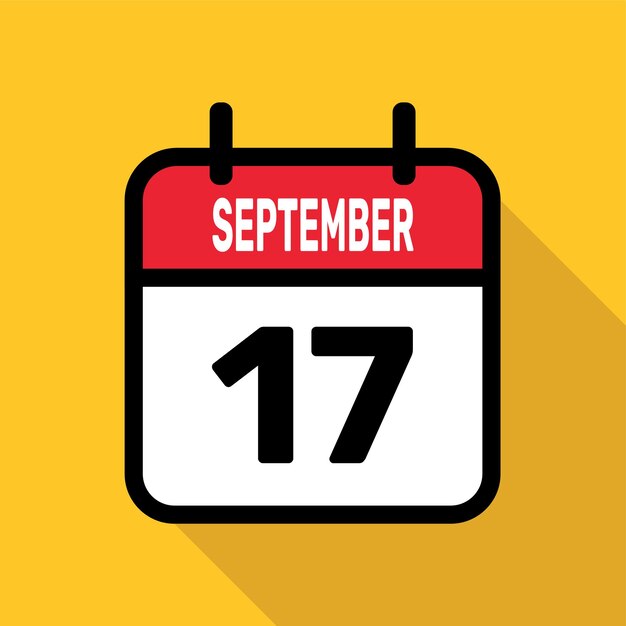 September 17 Calendar icon Flat vector illustration with long shadow