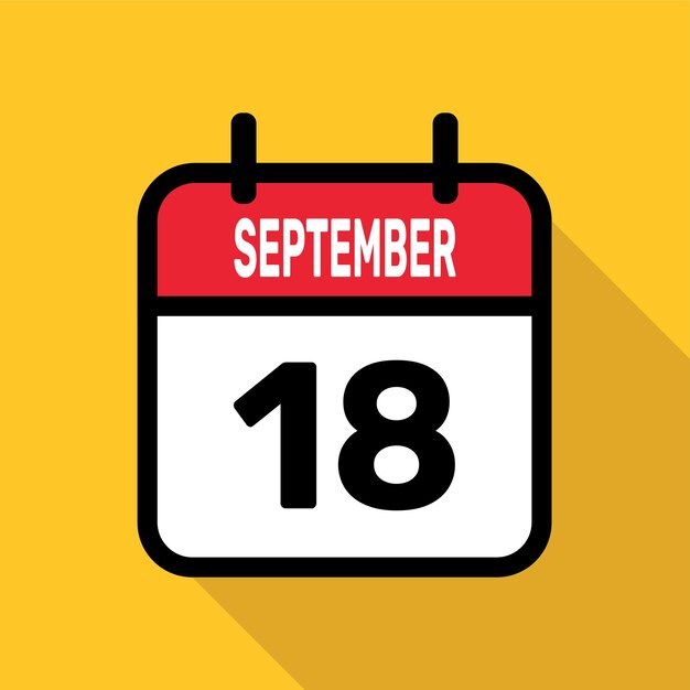 September 18 Calendar icon Flat vector illustration with long shadow