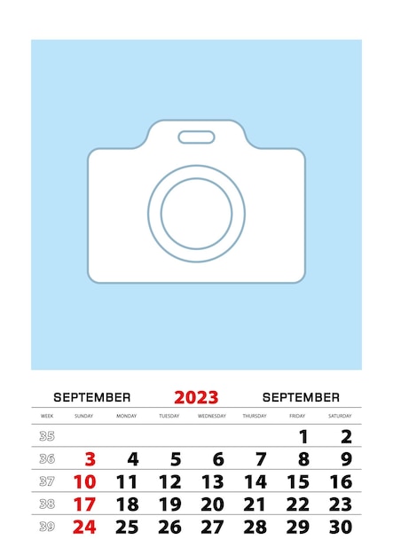 September 2023 calendar planner A3 size with place for your photo