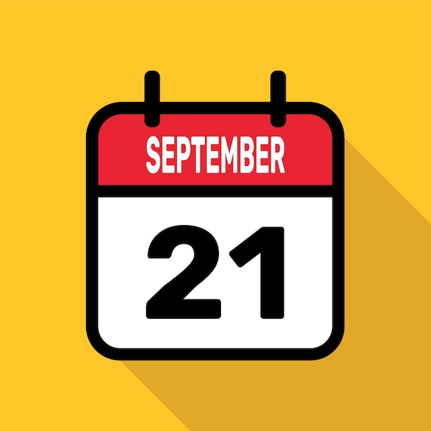 September 21 calendar icon flat vector illustration with long shadow