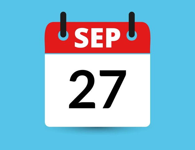 September 27 flat icon calendar isolated on blue background date and month vector illustration