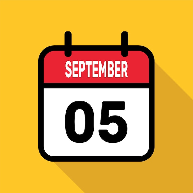 September 5 Calendar icon Flat vector illustration with long shadow