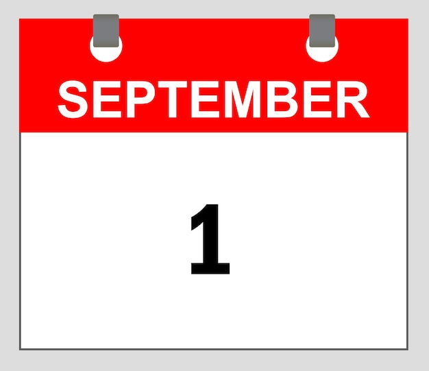 9月1日 カレンダーアイコン 赤と白のカレンダーベクトル日付アイコン シンボル スケジュールアイコン