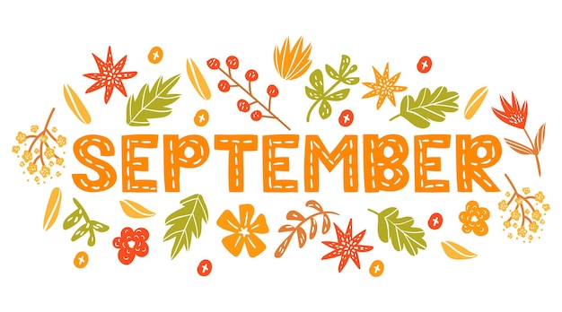 Vector september hand drawn lettering month name hand written month september for calendar monthly