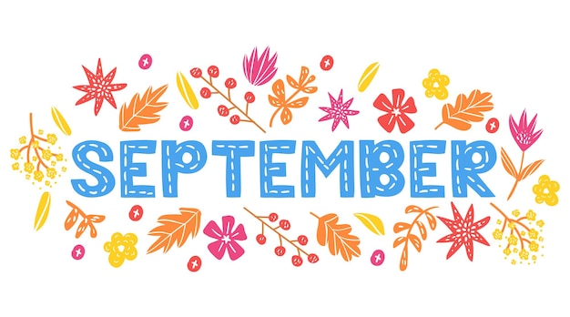 September handgetekende belettering maandnaam handgeschreven maand september voor maandelijkse kalender