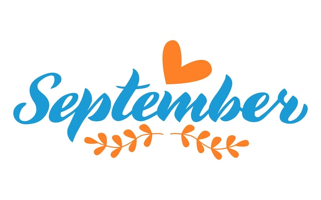 Vector september handgetekende belettering maandnaam handgeschreven maand september voor maandelijkse kalender