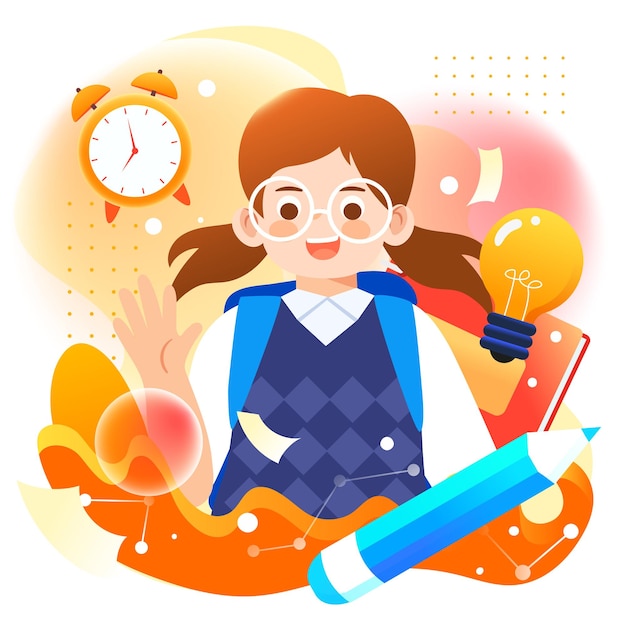 September school season, kids go to school with school bags, vector illustration