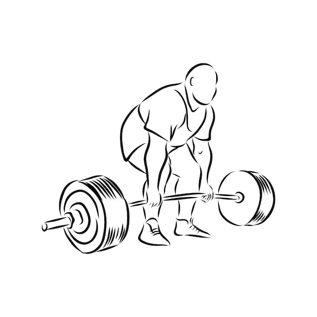 Sequence of a weightlifter doing a deadlift exercise. Hand drawn vector illustration.