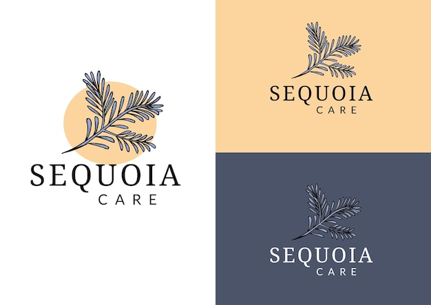 Vector sequoia branch and leaf logo design concept