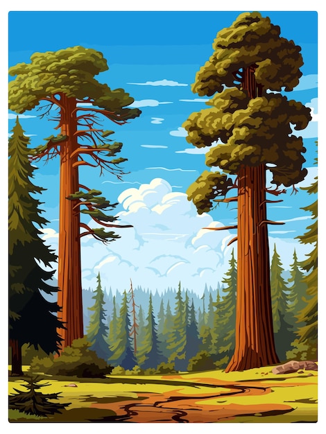 Sequoia National Park Californië Vintage reisposter souvenir postkaart portret WPA illustratie