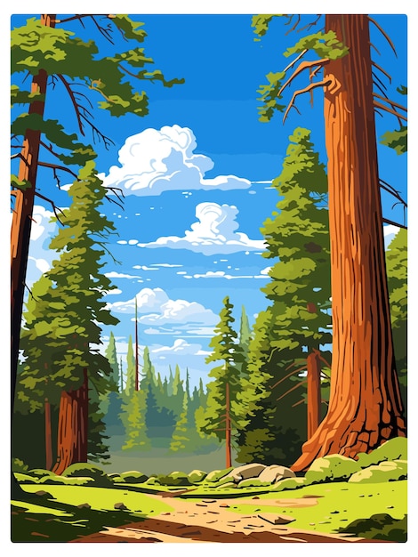 Vector sequoia national park californië vintage reisposter souvenir postkaart portret wpa illustratie