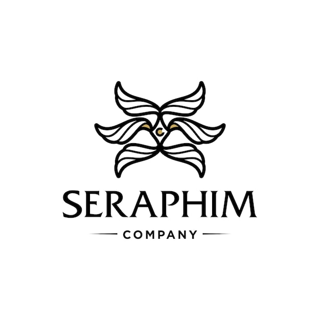 성경 책 문신 라인 디자인 아트워크 벡터 로고에서 세라핌 6날개 천사