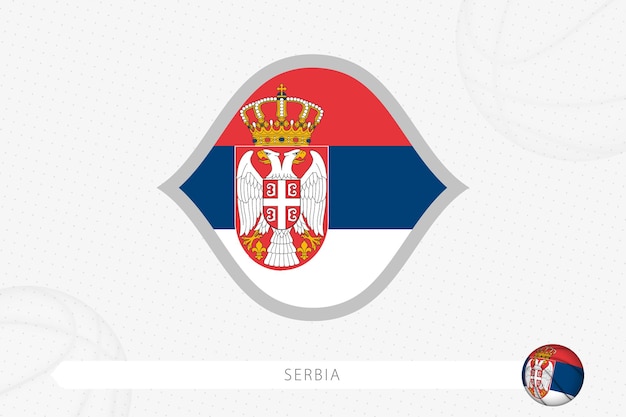 Serbia flag for basketball competition on gray basketball background.