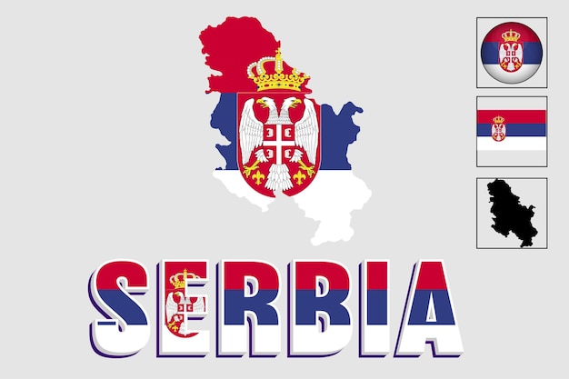 Vector serbia flag and map in a vector graphic