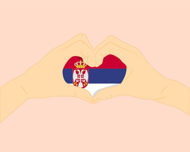 Bandiera della serbia con due mani forma di cuore esprimere amore o affetto concetto