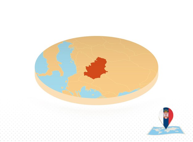 Vettore mappa della serbia progettata in stile isometrico mappa circolare arancione della serbia per infografica web e altro ancora