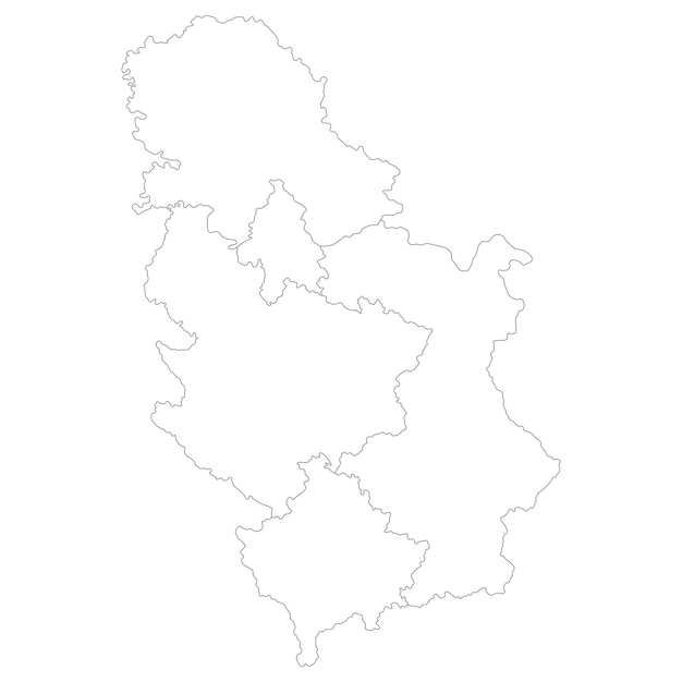 Serbia map Map of Serbia in five main regions in white color