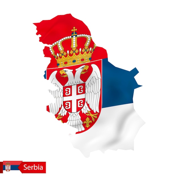 Vettore mappa della serbia con bandiera sventolante della serbia