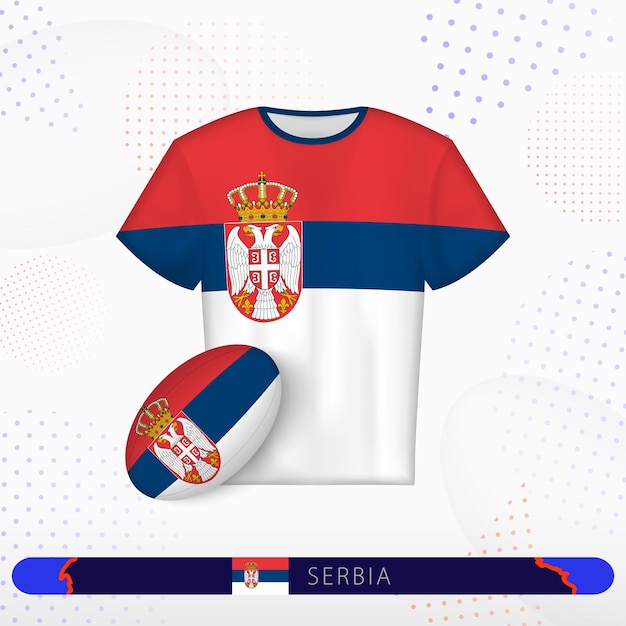 Serbia rugby jersey with rugby ball of Serbia on abstract sport background