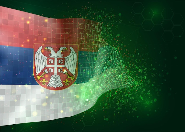 Serbia, sul vettore 3d bandiera su sfondo verde con poligoni e numeri di dati