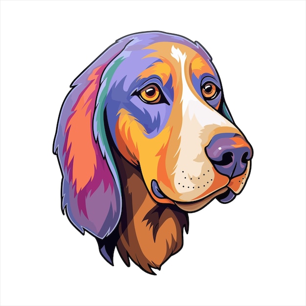 Serbian Tricolored Hound Dog Breed Colorful Cartoon Kawaii Character Animal Pet Isolated Sticker