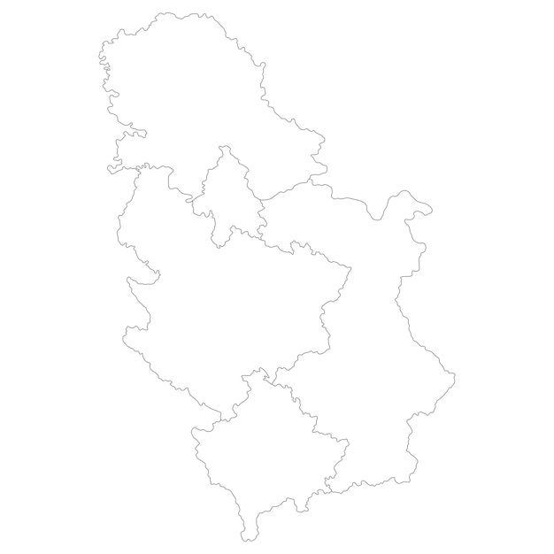 Serbische kaart Kaart van Servië in vijf hoofdregio's in witte kleur