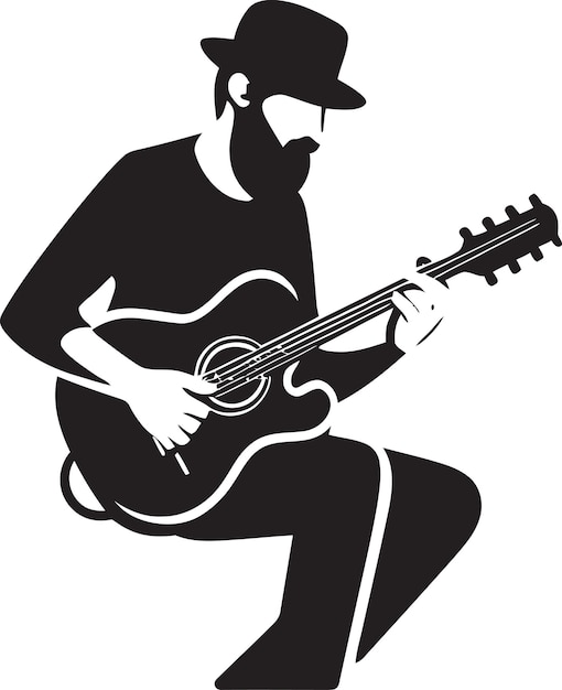 Serenade Style Guitarist Icon Design Harmonic Harmony Musician Emblem Vector