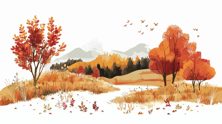 Vector serene autumn landscape illustration vibrant flat vector scene