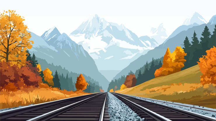 Vector serene autumn vista swiss alps rail