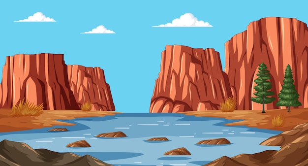 Vector serene canyon river landscape