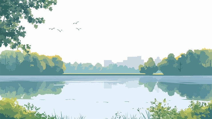 Vector serene early morning lake view at beckley creek park louisville