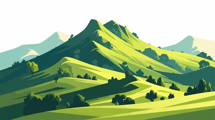 Vector serene groene hellingen stijgen op naar een heldere lucht