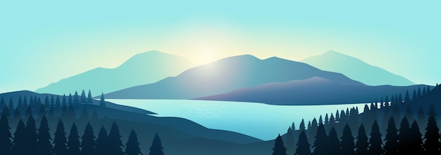 Vector serene lake nestled among mountains the captivating scene exudes tranquility sense of peace and the beauty of the outdoors