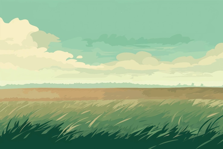 Vector serene landscape with grassy field