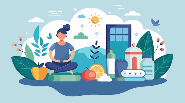 Serene meditatie te midden van natuur en gezondheidssymbolen