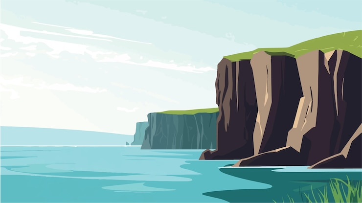 Vector serene minimalist cliffs by the sea vector illustration