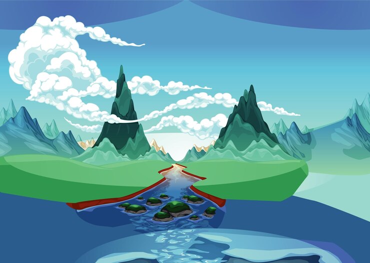 Vector serene mountain river