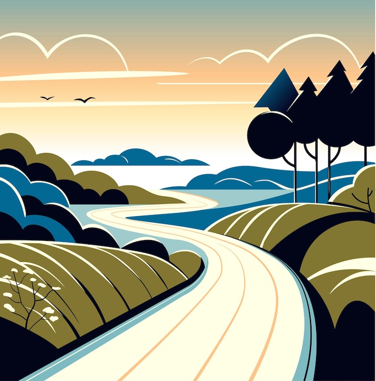 Vector serene path through landscape vector