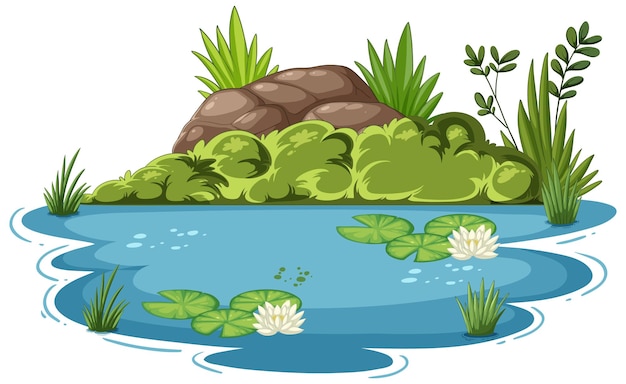 Vector serene pond with lush greenery