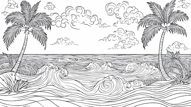 Serene Seascape Coloring Page for Relaxing Art Therapy Sessions