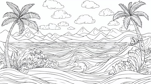 Serene Seascape Coloring Page for Relaxing Art Therapy Sessions