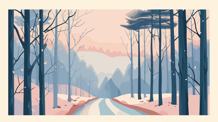 Vector serene spring forest road landscape