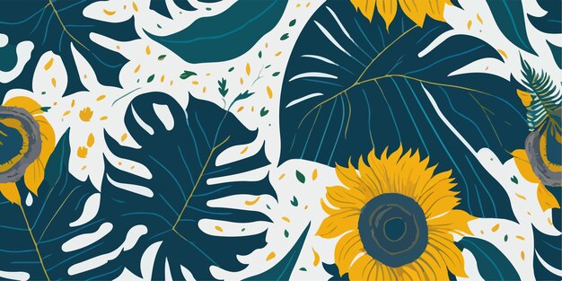 Serene springtime sunflower and floral vector illustrations
