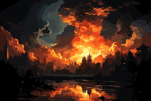 Vector serene sunrise a majestic pine forest lake landscape vector art