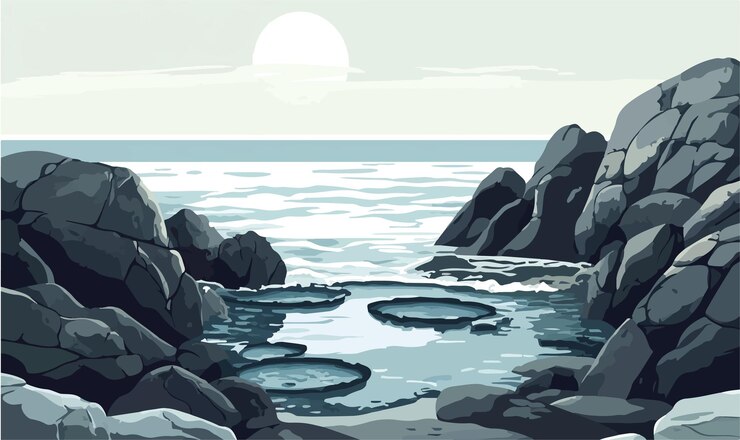 Vector serene tidal pools on a rocky coast