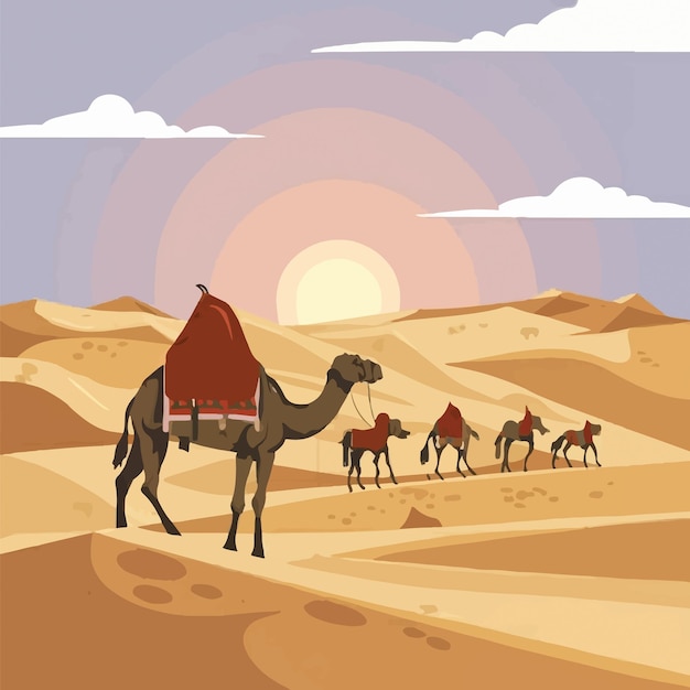 Vector sereniteit in de zandwoestijn caravan scene