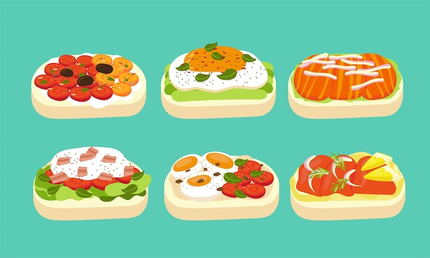 A series of breakfast toast in cute flat color style vector SET3