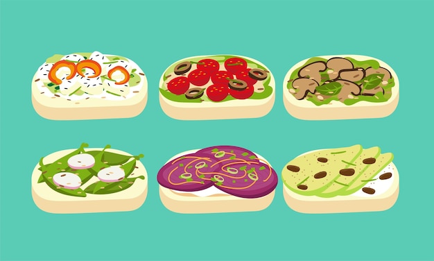 A series of breakfast toast in cute flat color style vector SET5