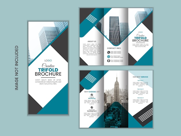 Vector a series of brochures with a blue background and a picture of a cityscape